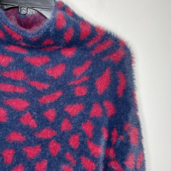 THAKOON Collective Sweater Womens Small Fuzzy S Navy Red Dot Printed Pullover - Picture 8 of 13